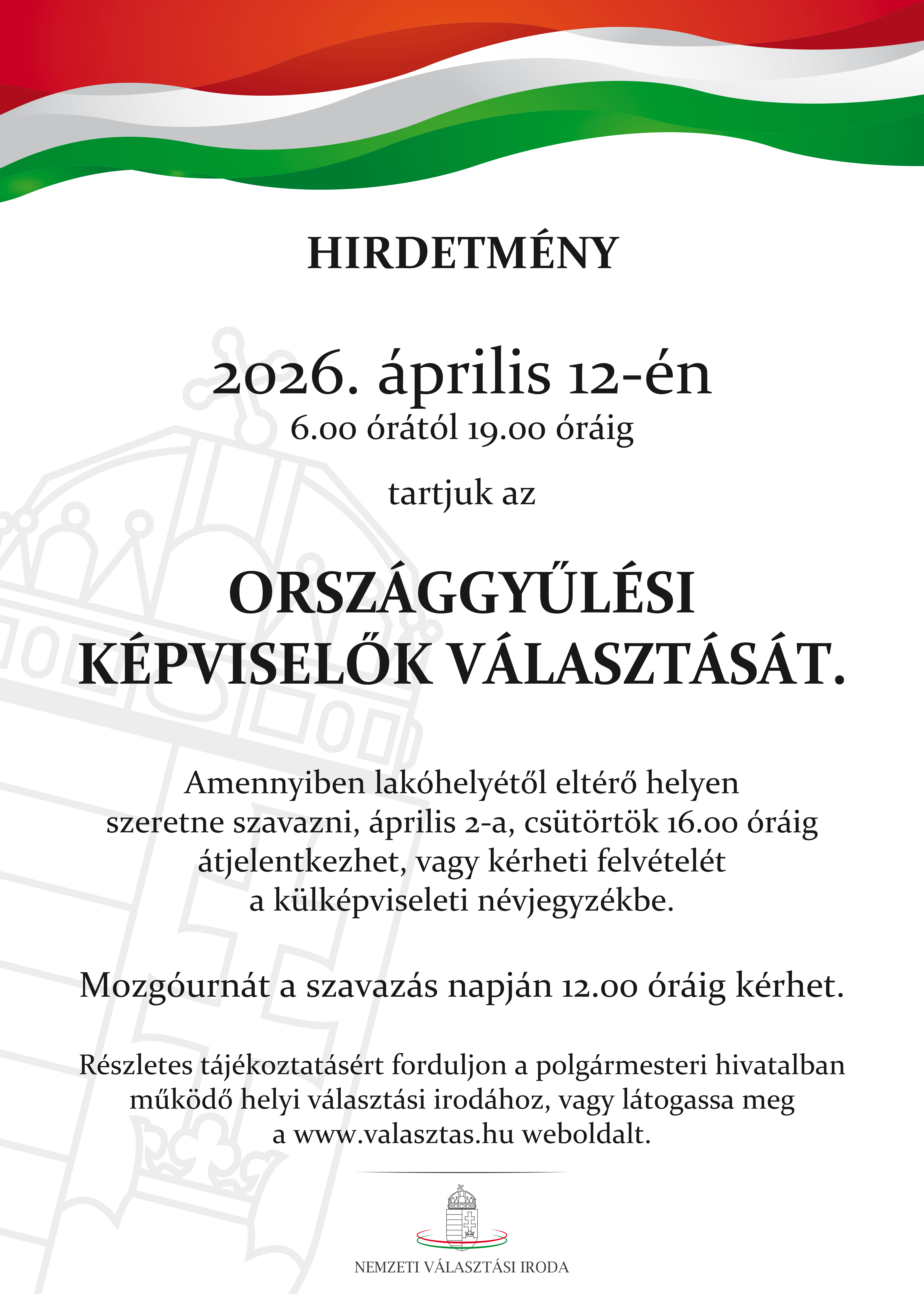 Hirdetmény választás 2026